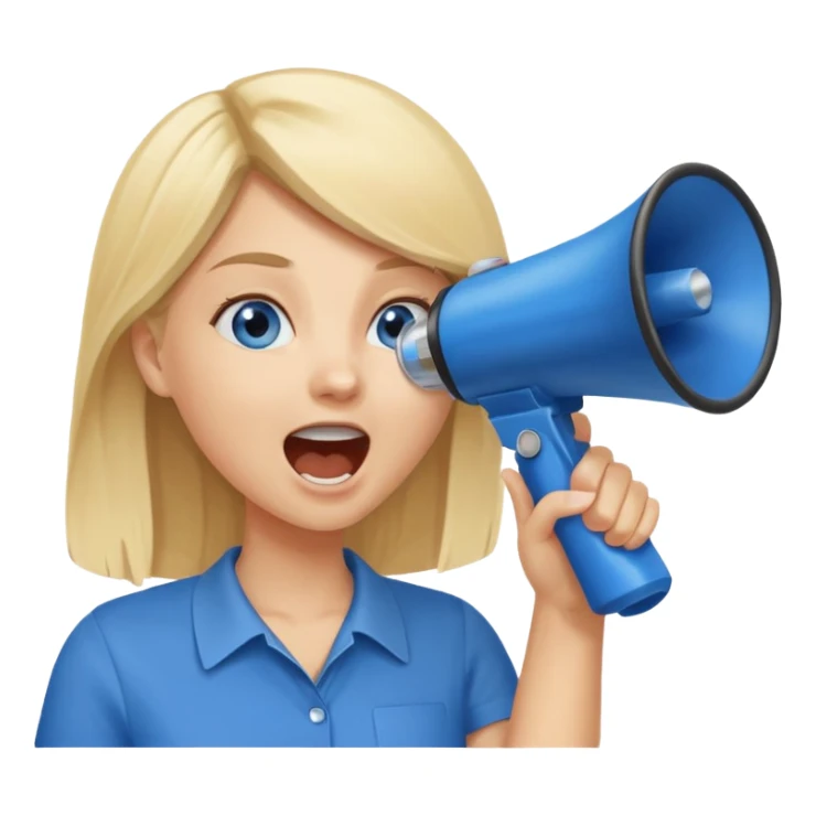  blue eyes blonde girl yelling into megaphone smiling sticker
