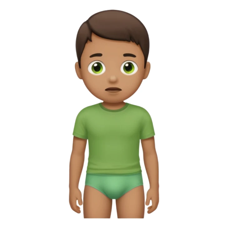 A kid wearing a poopy underwear with a green t-shirt sticker