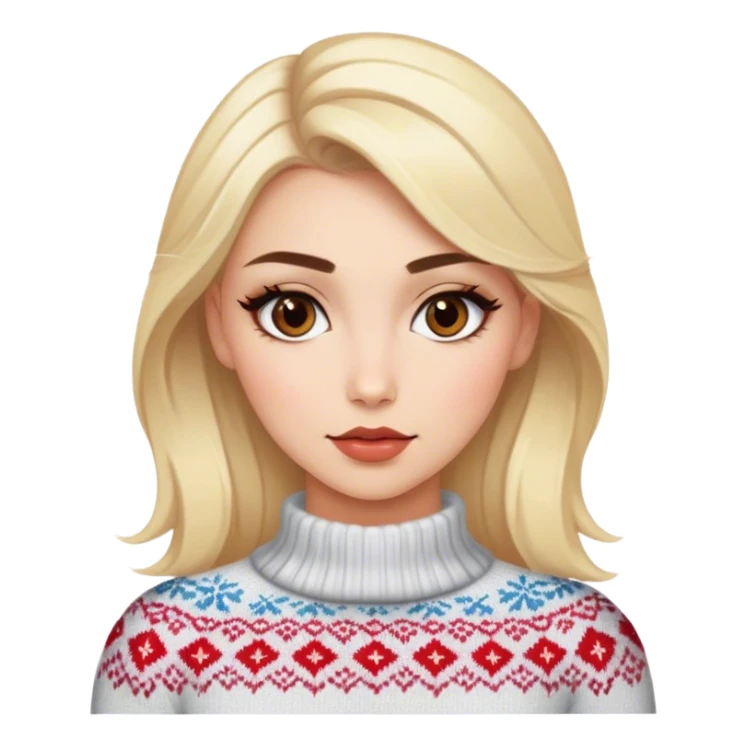 Blonde model with brown eyes, Nordic sweater, luxury makeup sticker