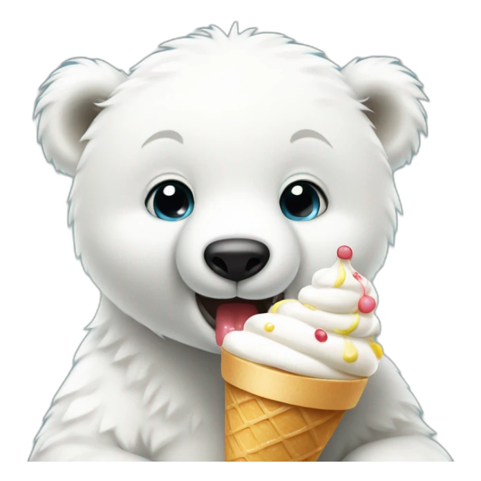 Baby polar bear eating ice cream white background sticker