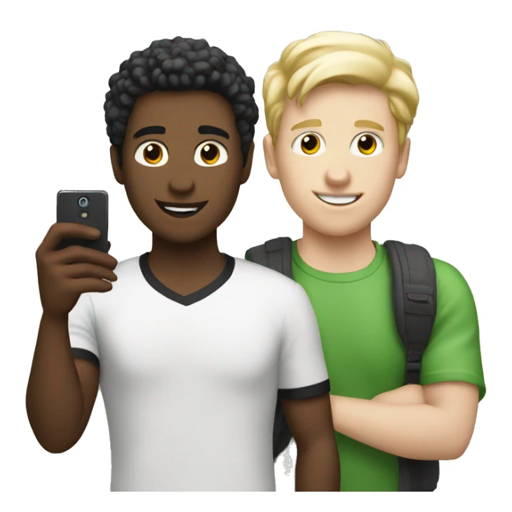 "Two male students taking photos with a cell phone.white skin sticker