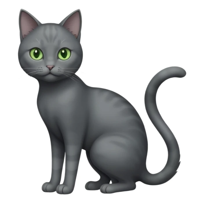 full body view of beautiful female solid dark grey cat with green eyes, grey face, white toes/paws and white patch on her chest sticker