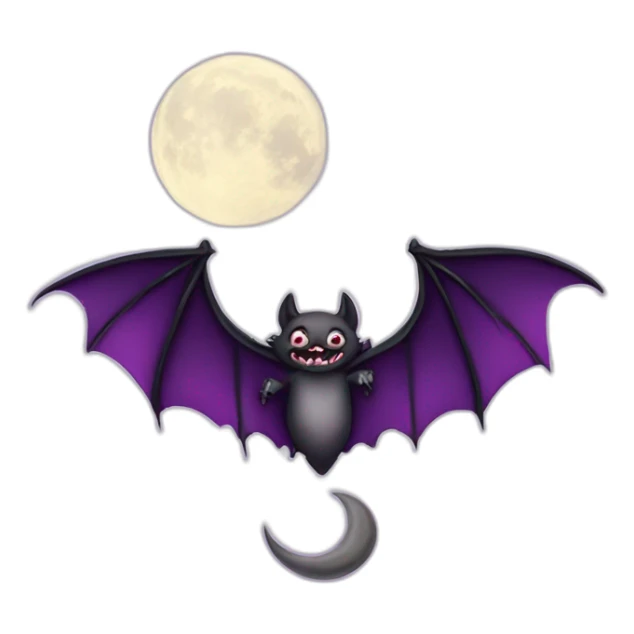 purple dripping vampire bat wings flying  in front of large crescent moon sticker
