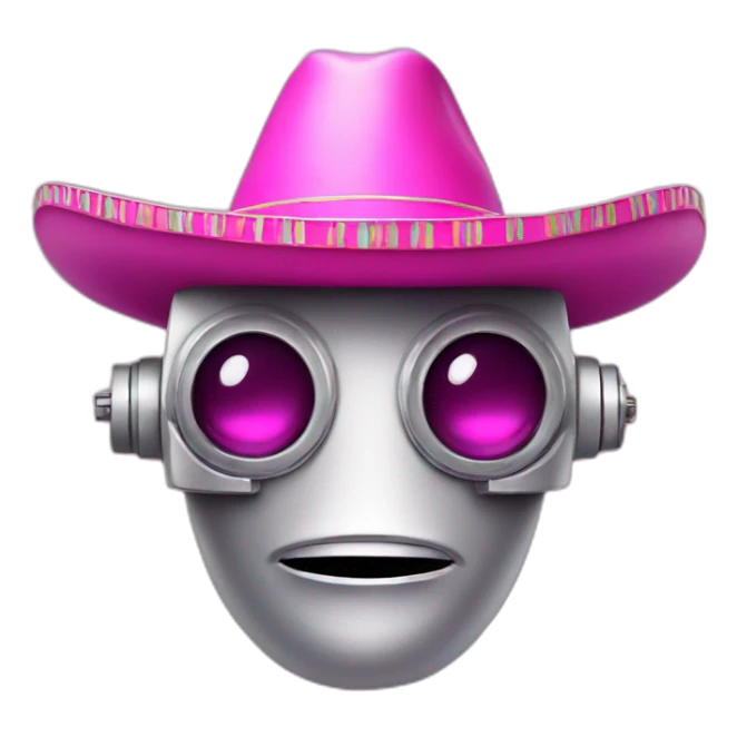 Robot face wearing a pink sombrero sticker