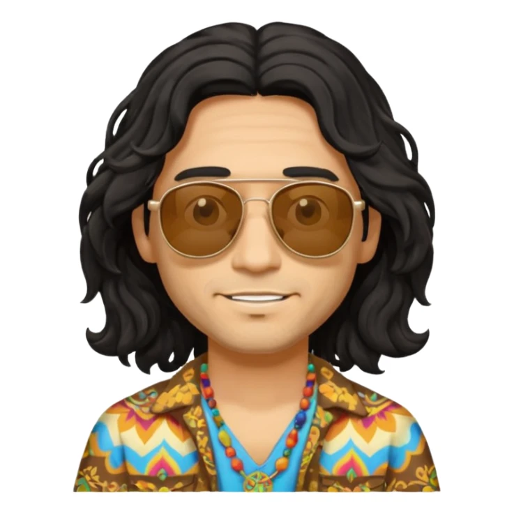 man in hippies clothes, wearing sunglasses, black wavy hair sticker