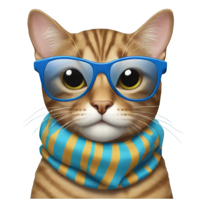 Tabby cat wearing sunglasses wearing blue striped scarf sticker