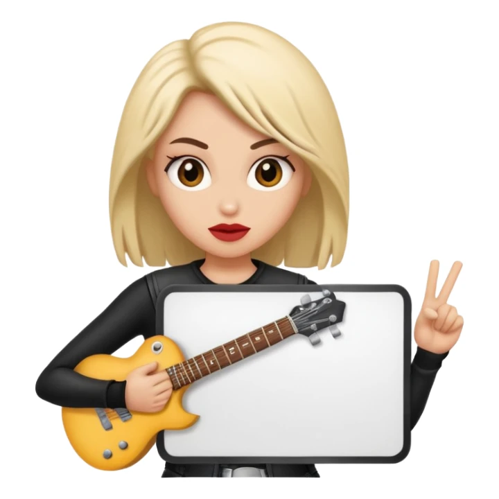 A rocker chick holding a large blank sign sticker