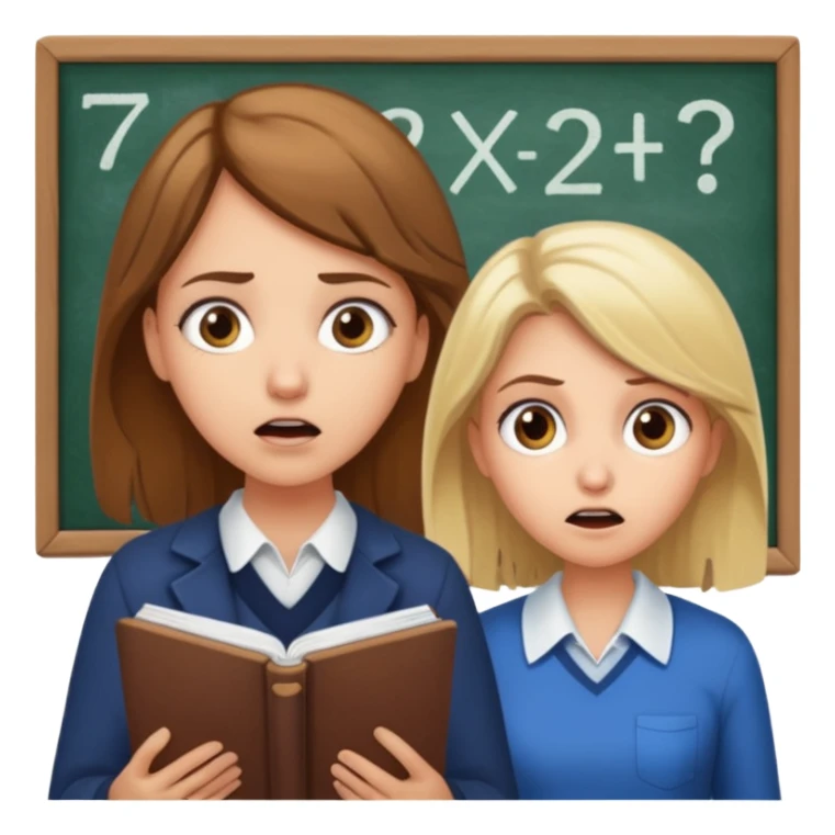 super scared white girl with brown hair doing math while a scary old blond teacher stands over her sticker
