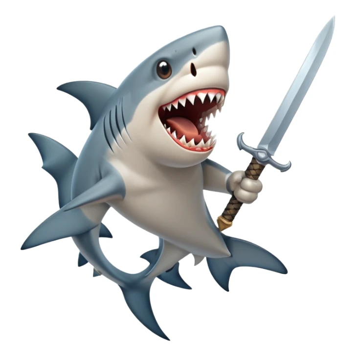 Create me a shark with a sword in his hand screaming sticker