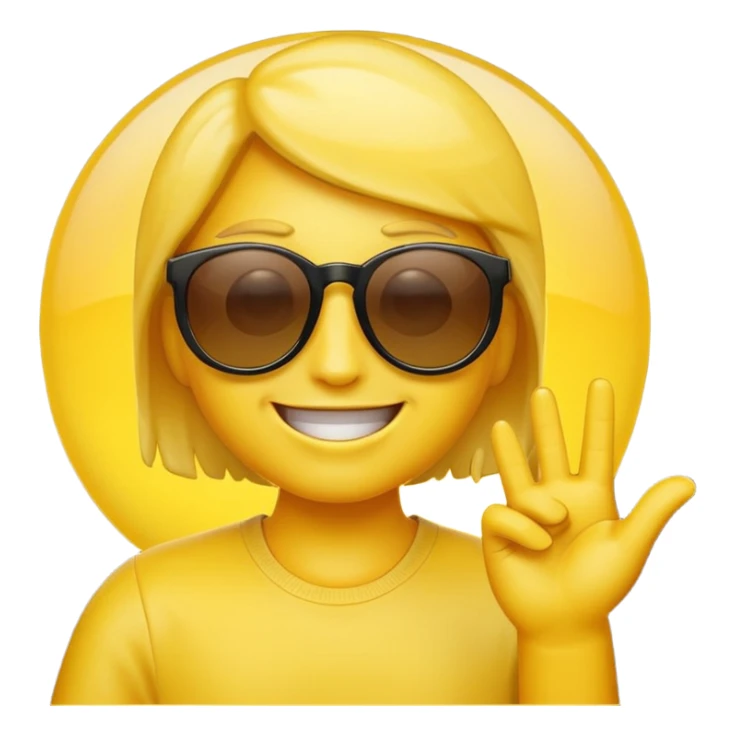 make me a emoji that is with summer glasses and a arm at the face smiling and please the emoji have aura sticker