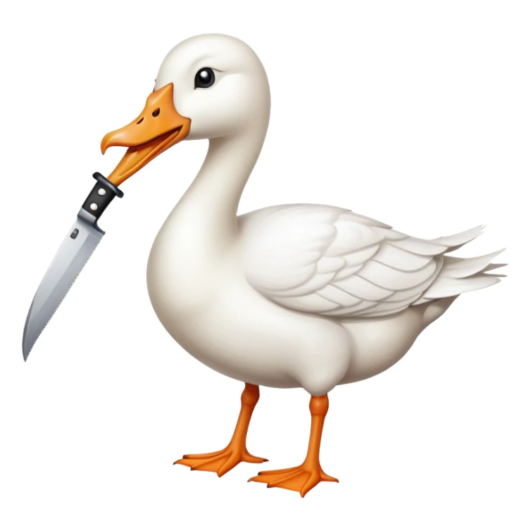 white goose with an angry expression holding a knife in its beak sticker