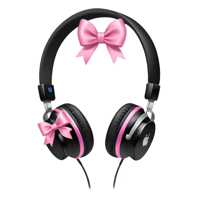 black apple headphones with pink bow on sides sticker