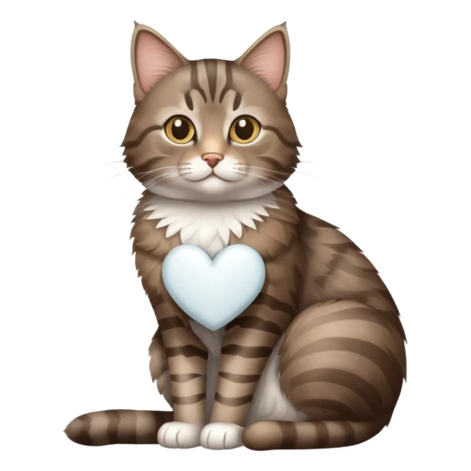 Grey Brown tabby cat and a white heart sticker