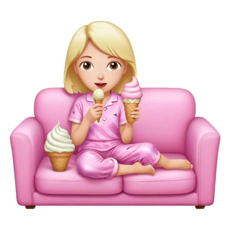 A girl wearing her pajamas while eating icecream on her couch  sticker