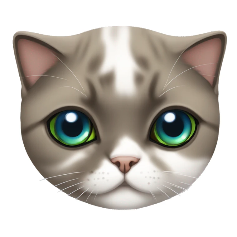 Two Scottish fold cats one brown with green eyes and one white cat with blue eye  sticker