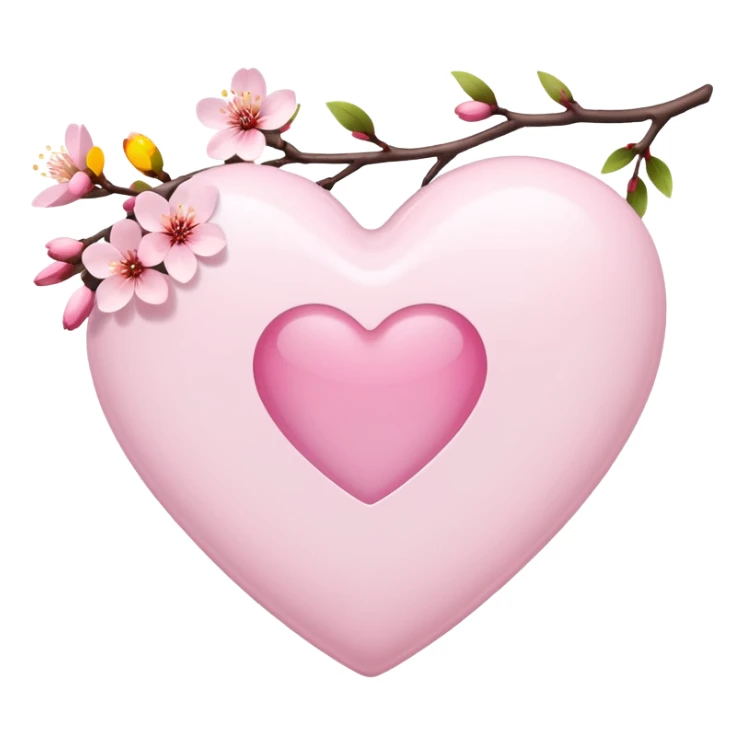 white heart with sakura branch and blossoms sticker