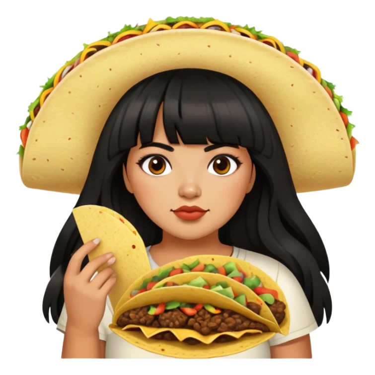 Mexican girl with bangs black long hair plus size with tacos sticker
