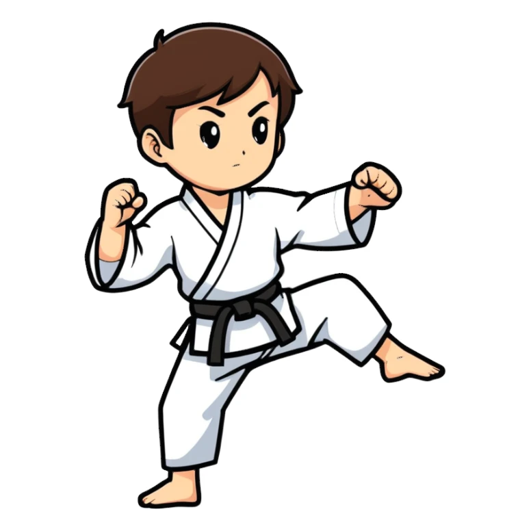 white-skinned adolescent with very short brown hair and brown eyes practicing martial arts sticker