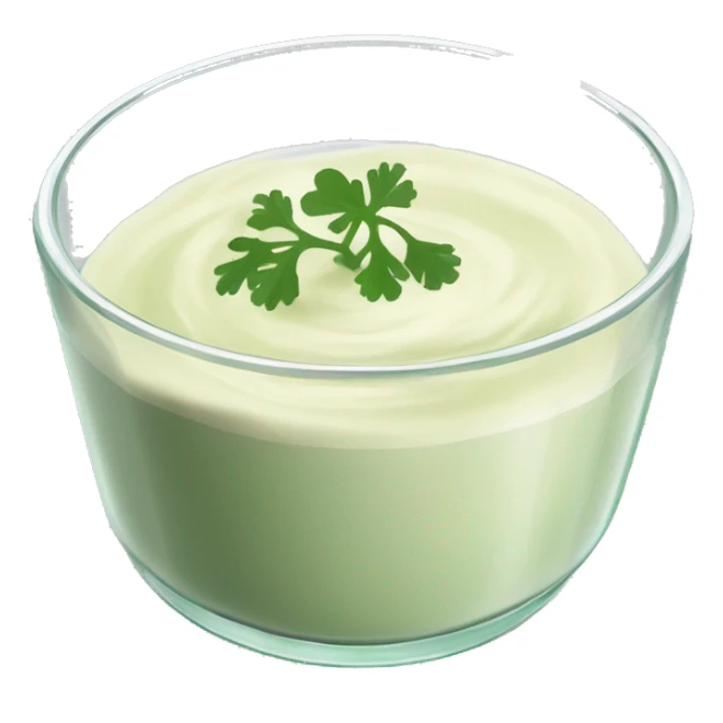 white cilantro garlic sauce in a glass dish sticker