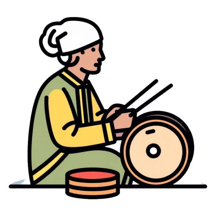 Person beating a drum to wake people for sahur, Ramadan tradition sticker