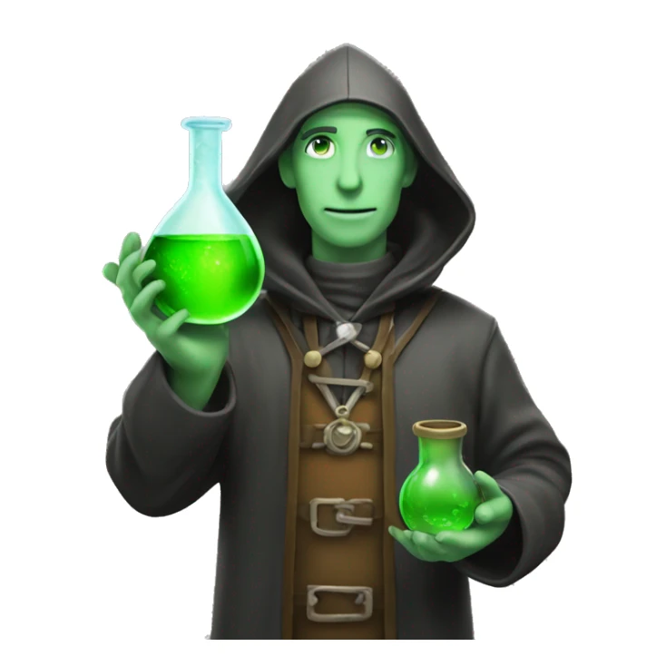 An alchemist holding a flask with green mystical chemical sticker