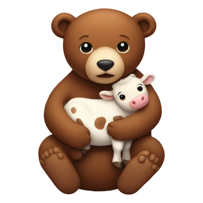 Brown bear holding baby cow sticker