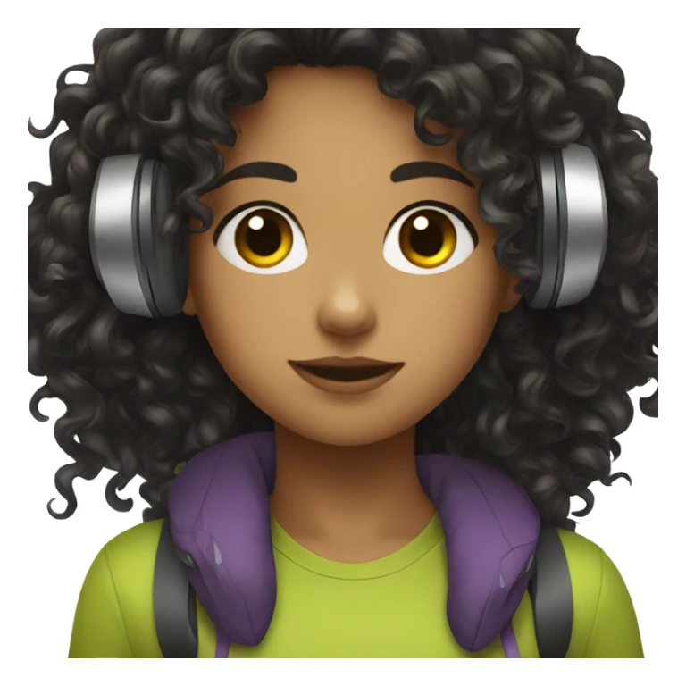 girl with dark curly hair and headphones  sticker