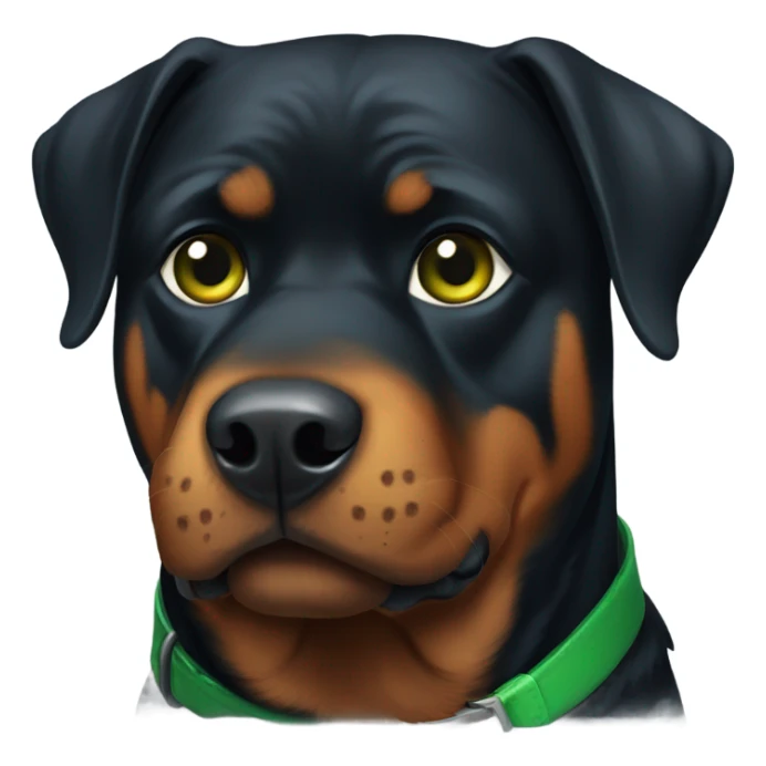 adult rottweiler male with green collar sticker