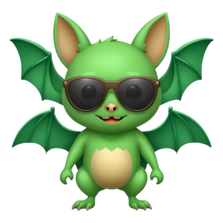 cute green bat with sunglasses, full body sticker
