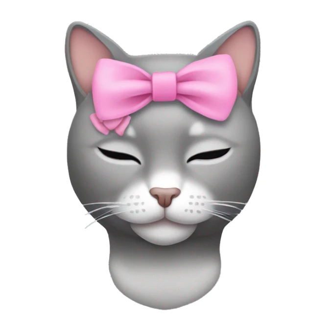 Gray cat sleeping with pink bow on head sticker