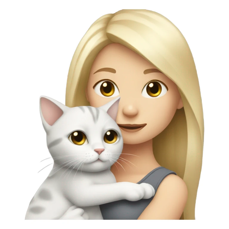 Blonde girl cuddling with grey and white small cat sticker