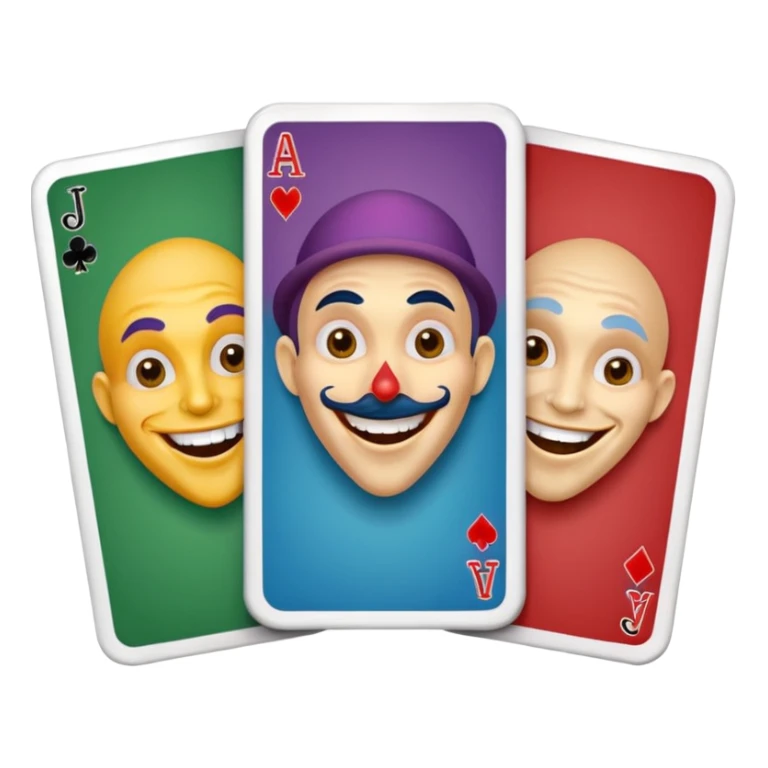 3 poker cards, with crazy colorful human jolly jokers inside, face only sticker