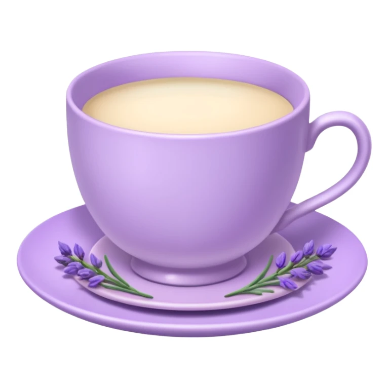 White teacup on a pastel purple plate, lavender flowers on the side, pastelcore aesthetic sticker