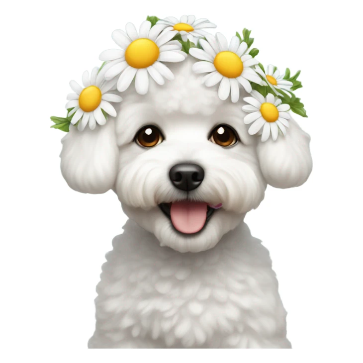 A happy bichon wearing daisy flowers on her head  sticker