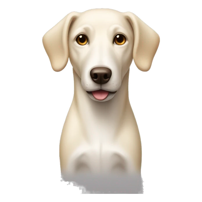 cream white colored dog, long face, pointy ears, brown eyes, light brown nose sticker