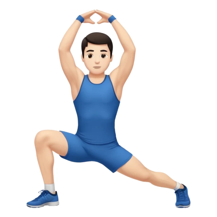 Hombre blanco pelinegro haciendo ejercicio de estiramiento, calentamiento sticker