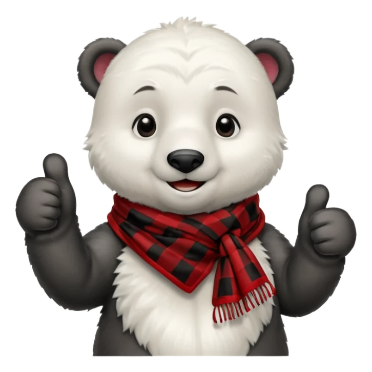 baby Polar Bear, smiling, thumbs up, wearing red Checkered Triangle scarf sticker