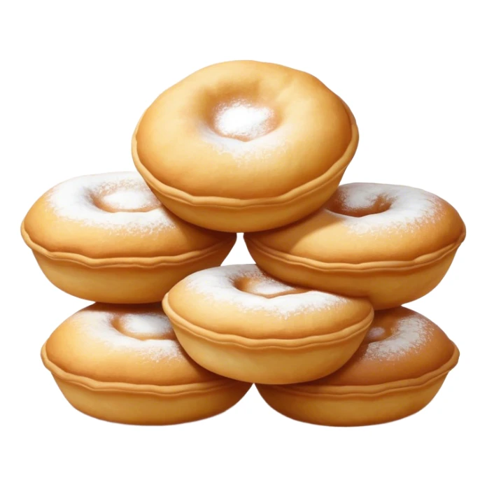Cinematic Realistic image of simple round buñuelos, depicted with a lightly crisp, golden exterior and soft, airy interior, dusted with a subtle layer of powdered sugar and set against a rustic backdrop with warm, inviting lighting. sticker