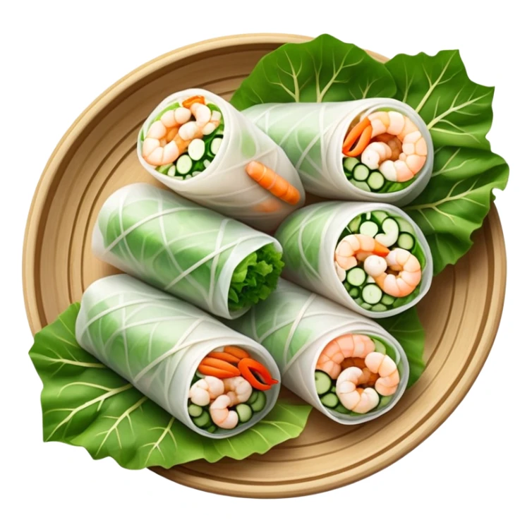 cinematic-realistic-vietnamese-summer-rolls-dish-emoji,-depicted-with-delicate-rice-paper-wraps-filled-with-fresh-vegetables-and-shrimp-rendered-with-crisp-textures-and-refreshing-lighting. sticker