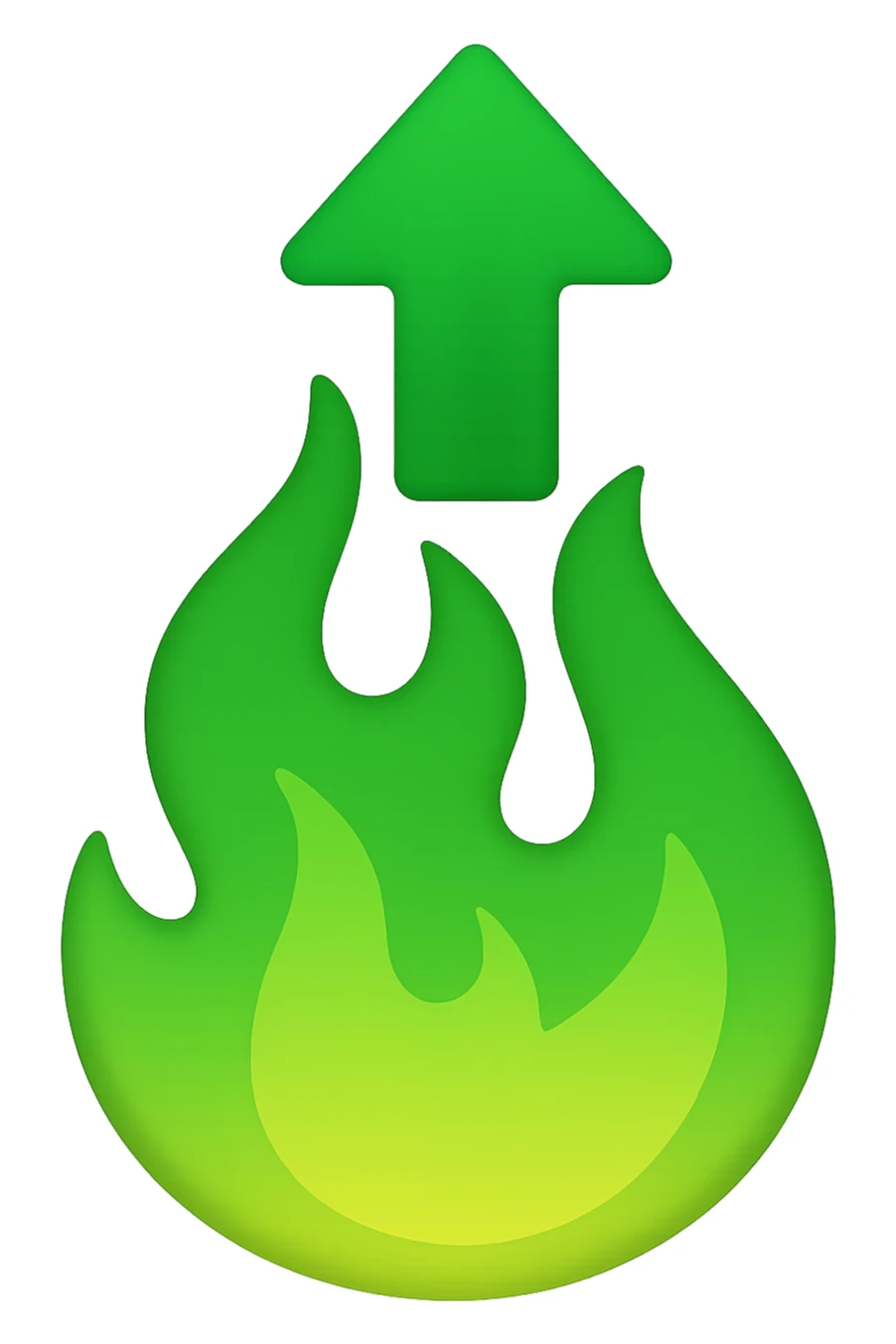 emoji stile iphone di una fiamma con freccia su verde 4k sticker