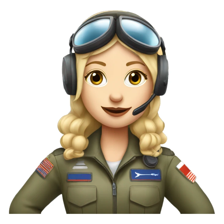 Blonde Russian pilot girl with pilot headset infront of an airplane   sticker