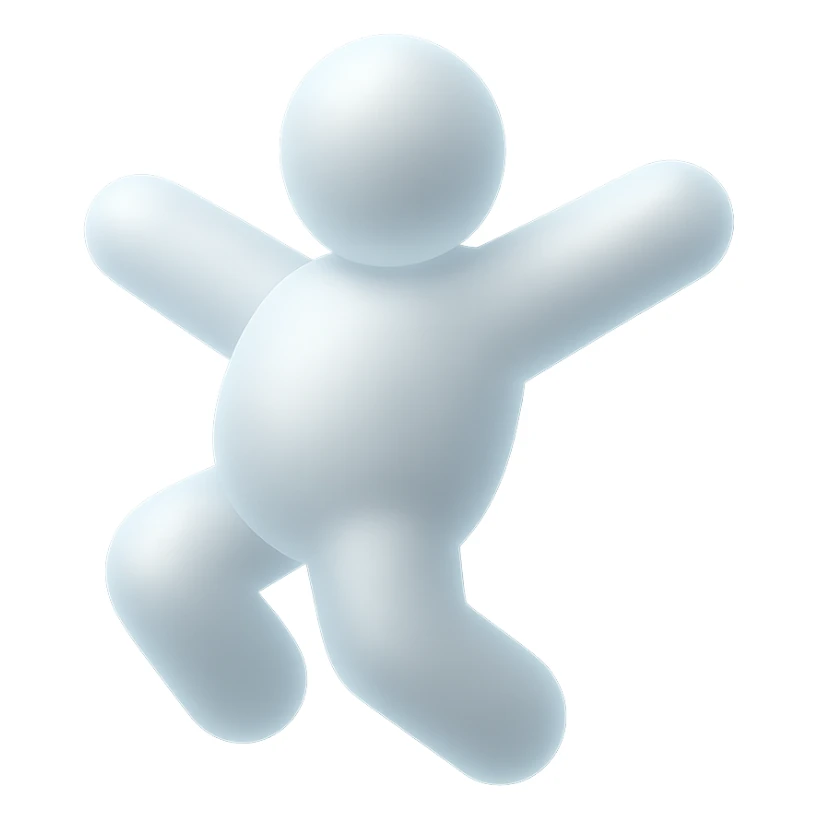 very bright white fluffy convex clouds forming a simple flying person, highly illuminated sticker