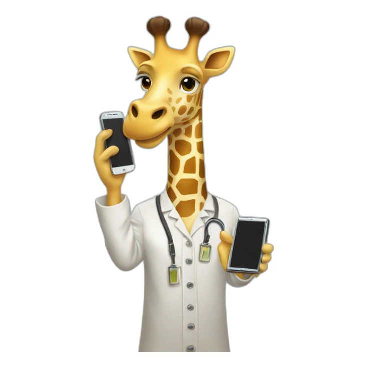 white clothed giraffe holding a smartphone and a ruler in two hands  sticker