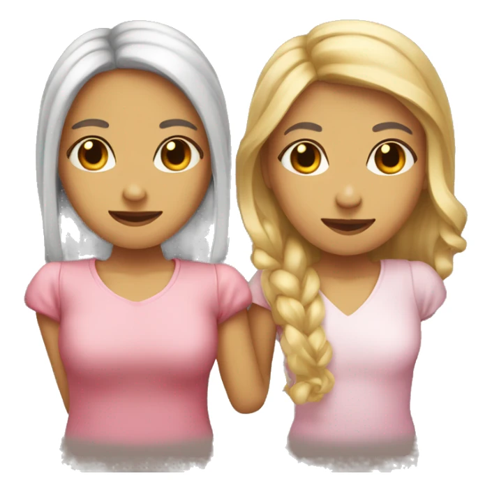 Two girls holding hands one with a combover hairstyle one with long hair sticker