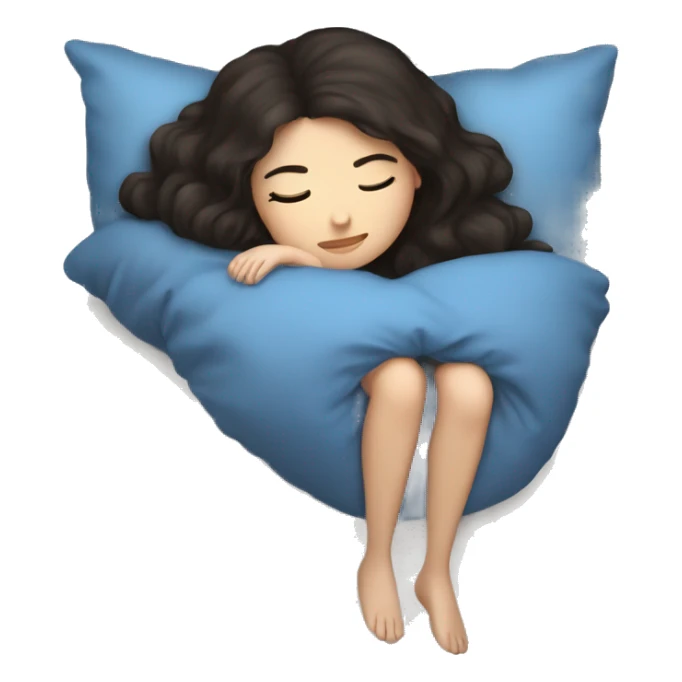 A girl with dark hair, blue eyes, sleeping on a pillow sticker