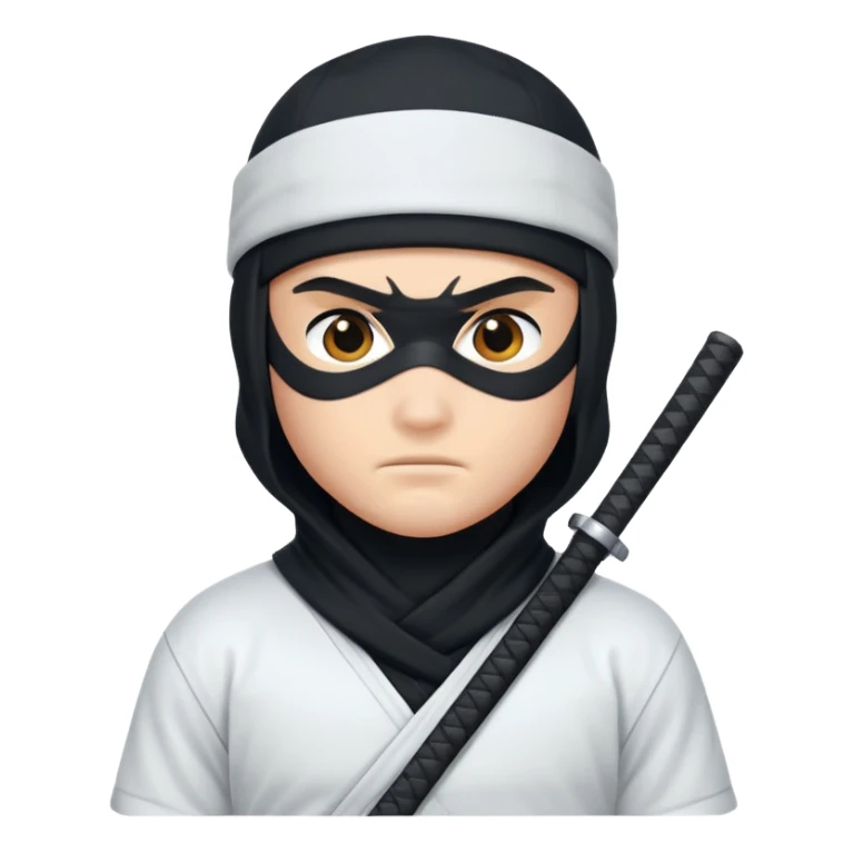 A ninja wearing a white Nike shirt, a black Nike cap, sticker
