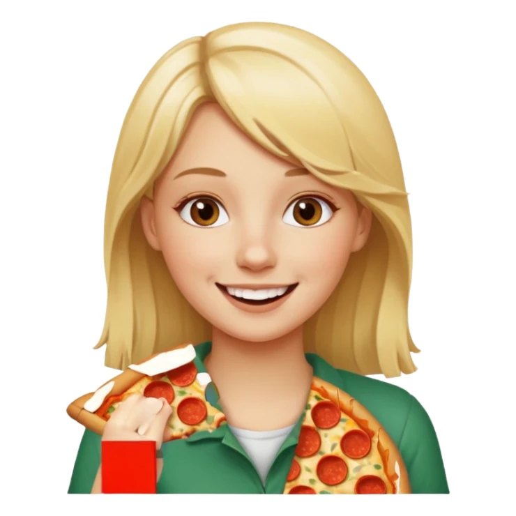 Blonde girl eating pizza smiling sticker
