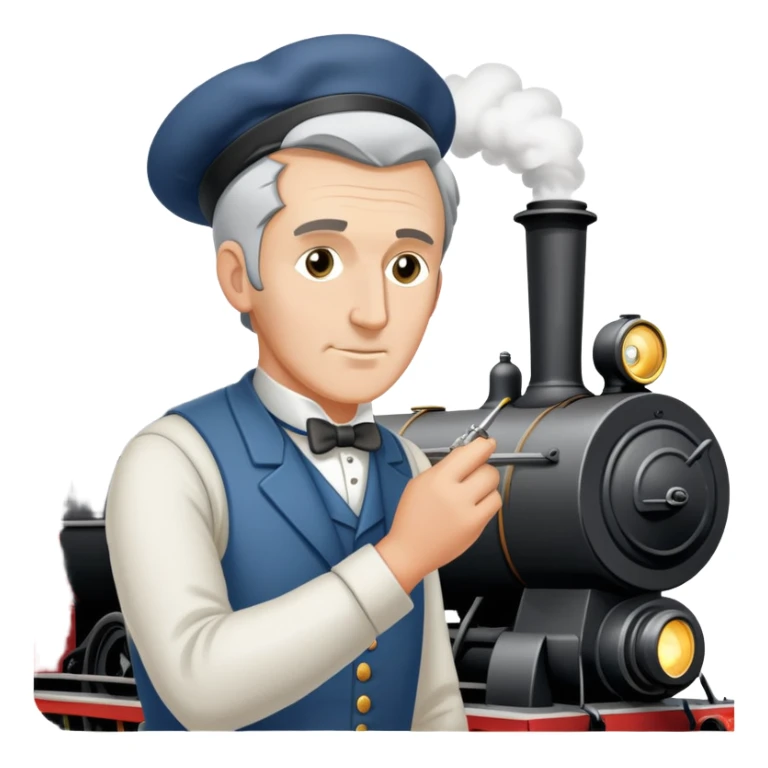 George Stephenson working on a steam locomotive sticker