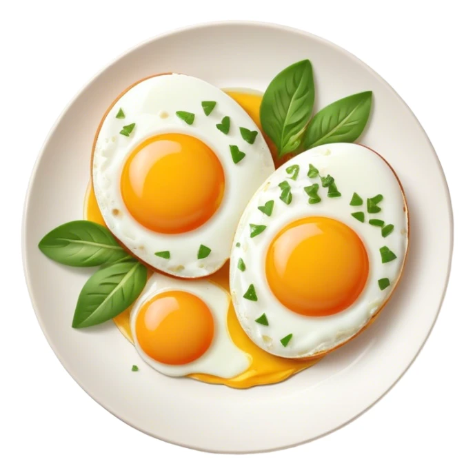 Cinematic sunny-side-up eggs, perfectly cooked with glossy yolks, crispy golden edges, sprinkled with fresh herbs, served on a rustic plate, bright and inviting, highly detailed and appetizing. sticker