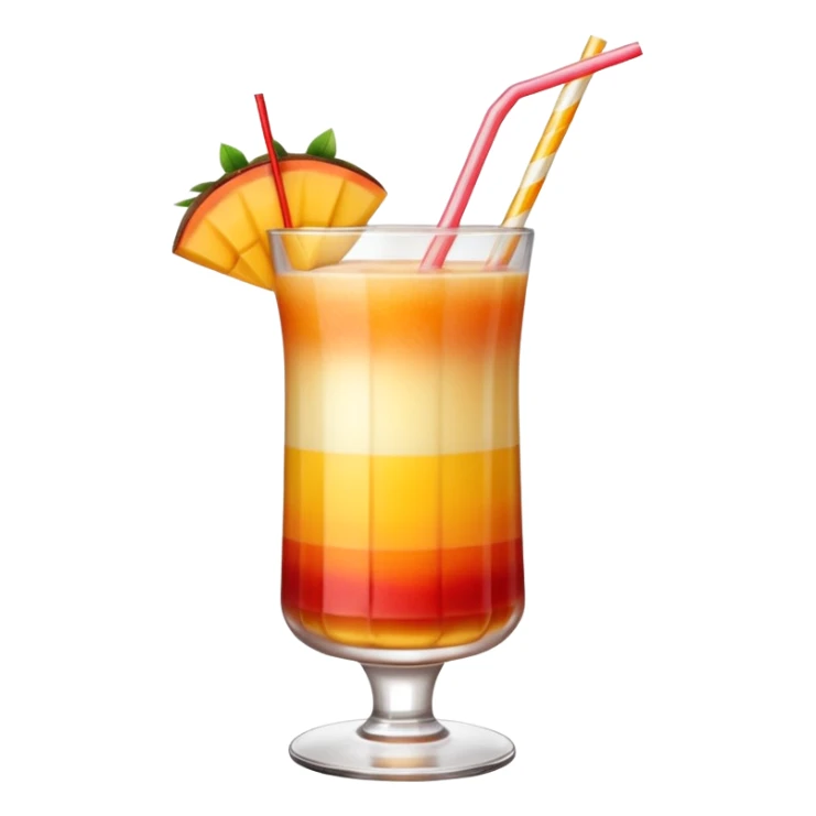 A beautiful cocktail with a gradient from red to orange, topped with mango pudding and lined with a striped straw. sticker
